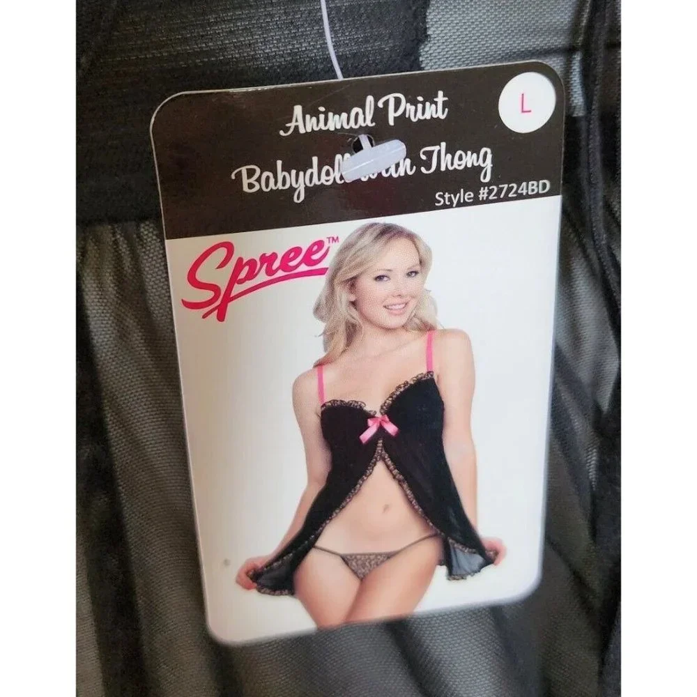 NEW Spree‎ Intimates Women's Lingerie Babydoll Open Top Woth Matching Thong Sz L